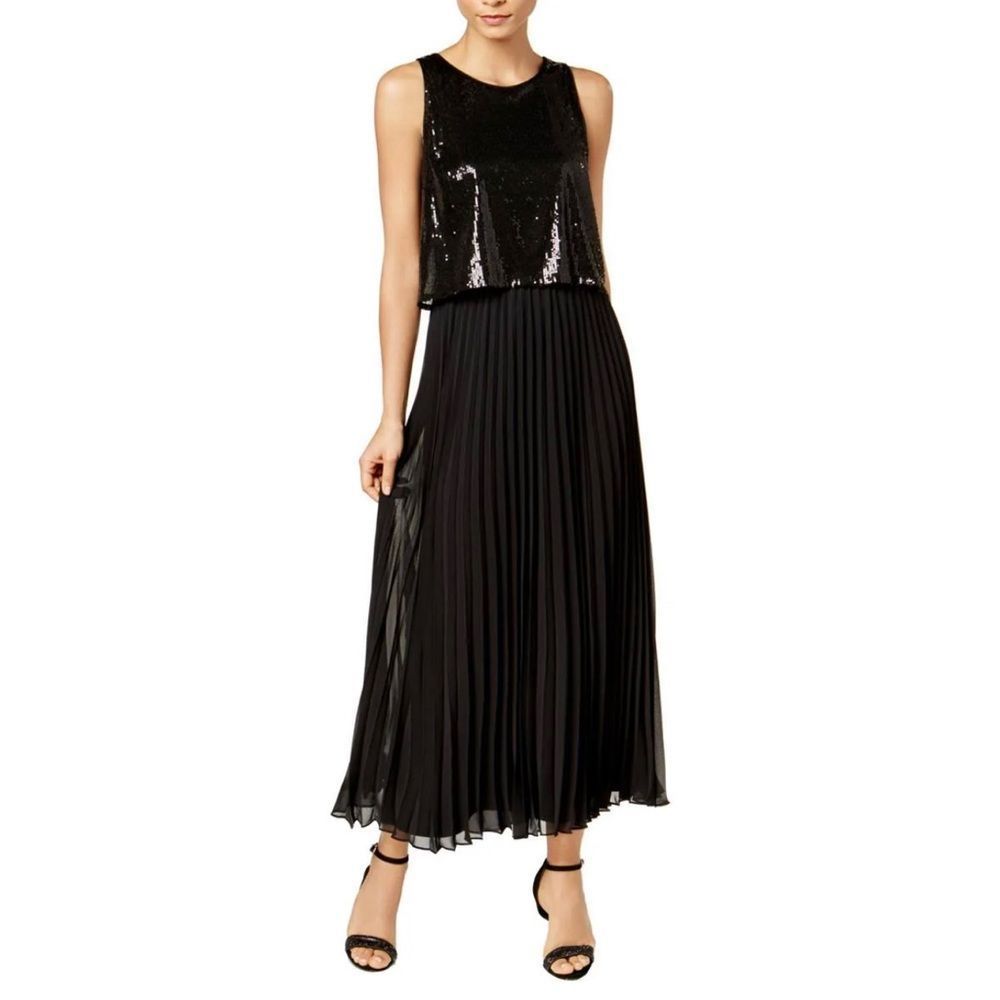 MSK Black Sequin Bodice Pleated Maxi Dress